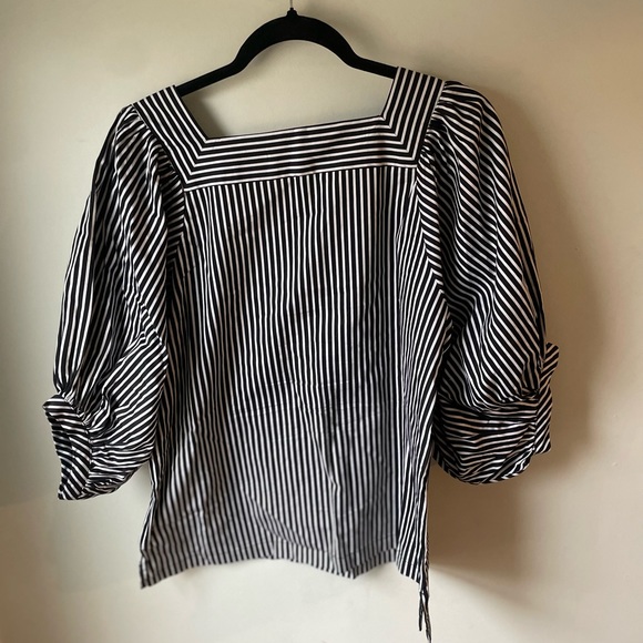 LOFT Women Small Blouse square neck balloon sleeve striped top business casual - Picture 6 of 6